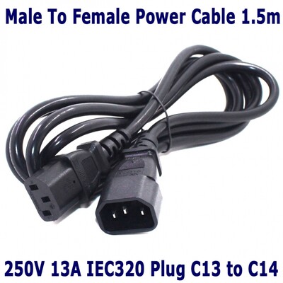 Power Cable 1.5M Male to Female IEC Cable