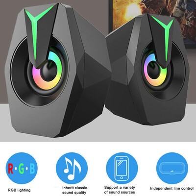 K8 2PCS 2-Inch Mini Portable Computer Speakers with RGB Light
