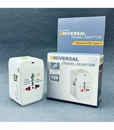 All in One Travel Adapter with 2 Ports USB & 1 Type C Port